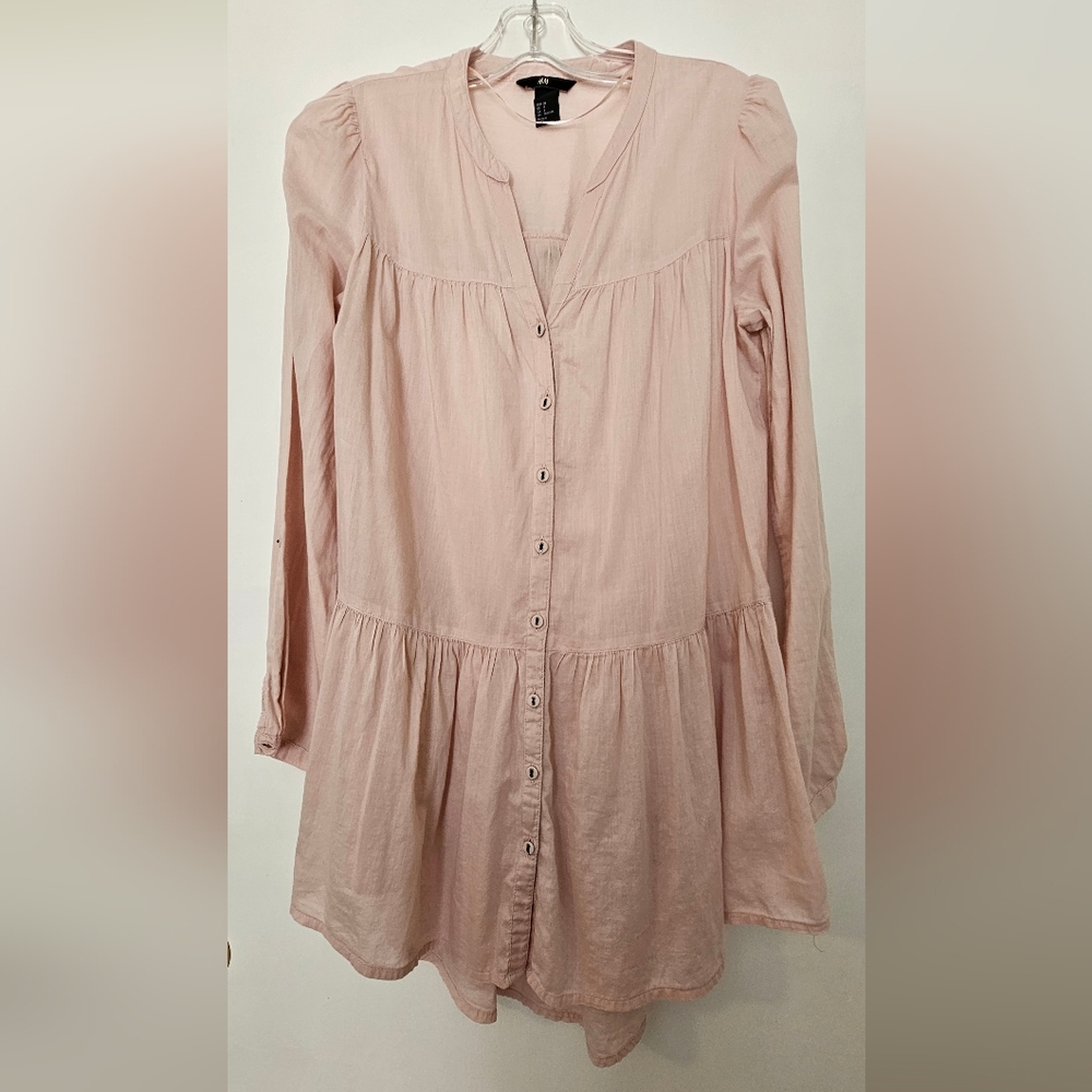 H & M Boho Tunic Oversize Blouse Soft Pink Size 8
